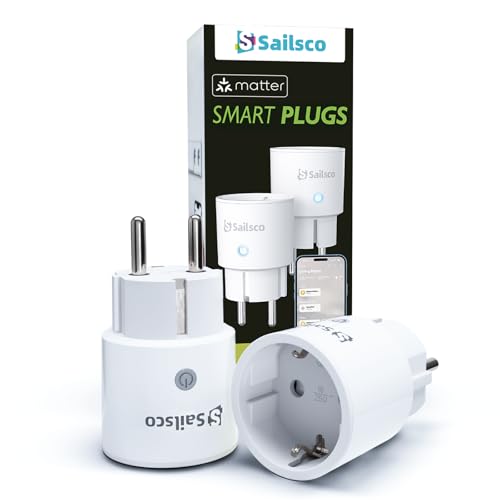Sailsco Matter Smart Steckdosen mit Stromverbrauch,Smart Home WiFi Steckdose,Funktioniert Apple HomeKit,Alexa und Google,Sprachsteuerung,Fernzugriff,Kein Hub notwendig,Mini 2Pack