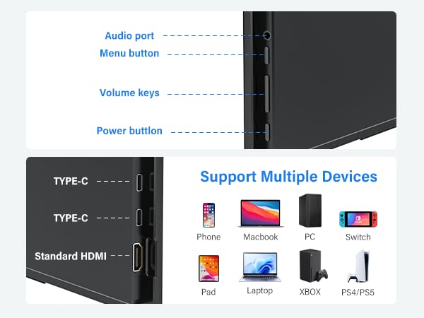 Image of InnoView 16 inch 240Hz Portable Monitor 2K 2560x1600 100% sRGB Portable Gaming Monitor Laptop Monitors Built-in Speakers 180 Adjustable Type-C HDMI Laptop Screen Extender for Surface Pro PS5 Switch Xbox
