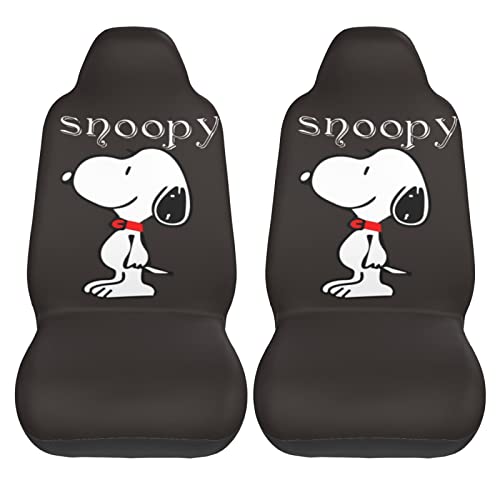 スヌーピー アニメ カーシートカバー 2枚セット 前席用 軽 防汚 気性 洗える 通気性よし 普通車 適用 フロント 軽自動車 シートカバー 背面フルカバー ブラック 運転席 助手席 車用 シート カバー グッズ キャラクター 人気 おしゃれ プレゼント