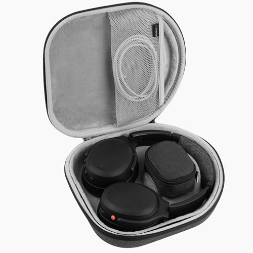 Image of Geekria Shield Headphones Case for Lay Flat Over-Ear Headphones, Replacement Hard Shell Travel Carrying Bag with Cable Storage, Compatible with Steelseries, B&W, Skullcandy Headsets (Grey)
