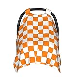 Orange White Checkered Pattern Car Seat Cover Baby Breathable & Nursing Cover - Multi-Use Stretch Fabric for Breastfeeding, Stroller Sunshade, Shopping Cart Cover