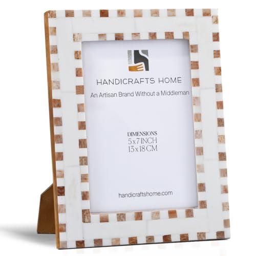 Handicrafts Home Handmade Bone Inlay Check Brown & White Picture Frame, 5x7