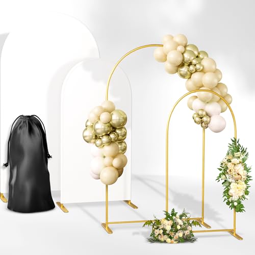SorelleShoppe Party Arch Backdrop Stand and Cover Set - 7.2ft Gold Balloon Arch Stand and 6ft Photo Background Stand with Solid Base Thick Poles - Multiuse Wedding Arch Frame for Birthday Baby Shower by SORELLE SHOPPE - Used condition - US$71.99