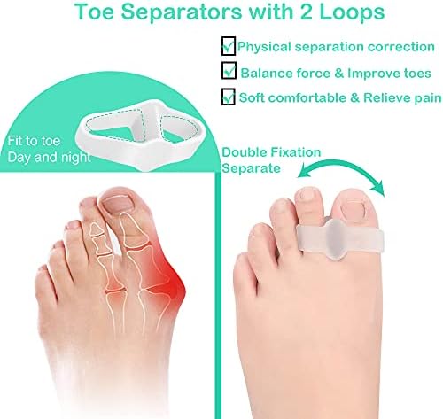 DYKOOK Bunion Gel Toe Separator Toe Separators with 2 Loops 10 Pack Bunion Corrector for Women & Men Relief Bunionette, Calluses, Blister Pain and Straighten Overlapping Hammer Toe