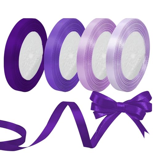 KASESSS 4 Rouleaux Violet Ruban Satin, 22m x 10mm Ruban pour Emballage Cadeau, Rubans Mariage, Rubans Cadeau, ruban Tissu, Cadeaus Travail Manuel pour Projets...