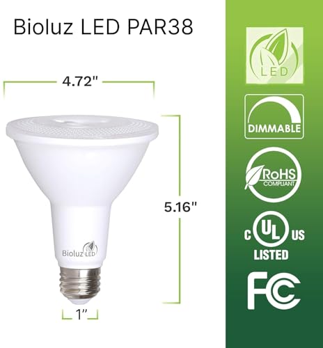 Bioluz LED 4 Pack PAR38 LED Light Bulb 90 CRI 12W = 100-120 Watt Replacement, Soft White 3000K, Dimmable Light Bulbs Flood Lights Outdoor/Indoor UL Listed Light Bulbs Title 20 High Efficacy LED Bulbs