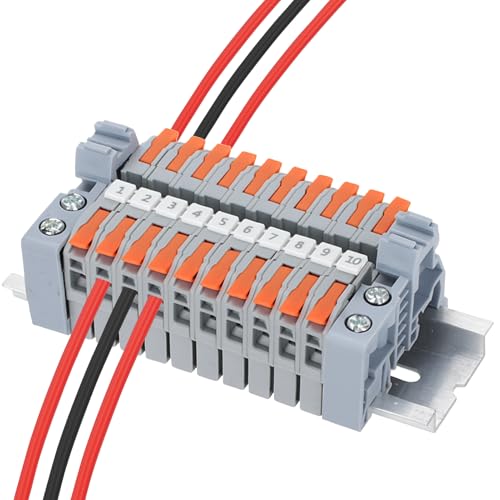 LgCiXli Lot de 10 blocs de serrage pour rail DIN - Bornes de levier sans outil pour armoire électrique et domotique - Sûr et conducteur grâce au cuivre rouge - Section transversale de 0,5 à 2,5 mm²