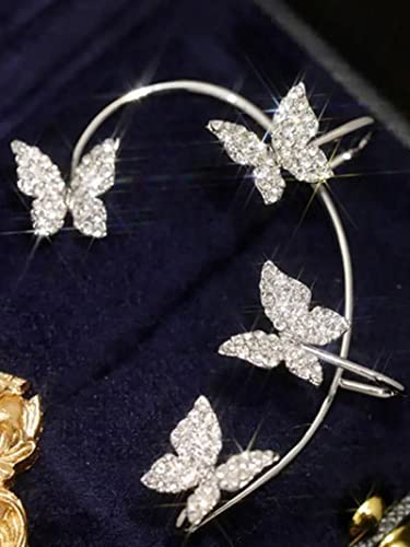 Butterfly Ear Cuff Wrap Crawler Earrings For Women Girls,Zircon Butterfly Earrings,Butterfly No Piercing Ear Clip Wrap Around Earrings(Silver) #TOP5