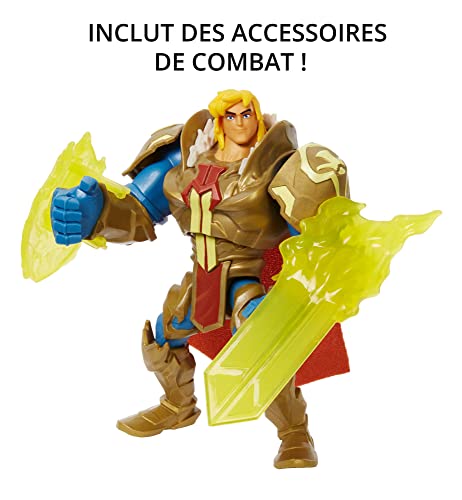 Masters Of The Universe - Musclor et les Maîtres de l’Univers - Figurine Musclor avec Mécanisme d'Attaque, Arme et Bouclier - 14 cm - Cadeau dès 4 ans, HDY37