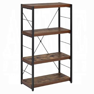BIGTO Industrial Bookcase 24"*11"*43", Modern Metal&Wood Bookshelf Black&Oak Home Furniture