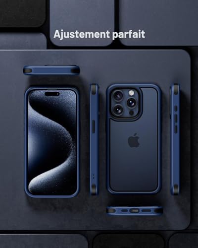 Coque iPhone 15 Pro MobNano transparente antichoc silicone bleu noir