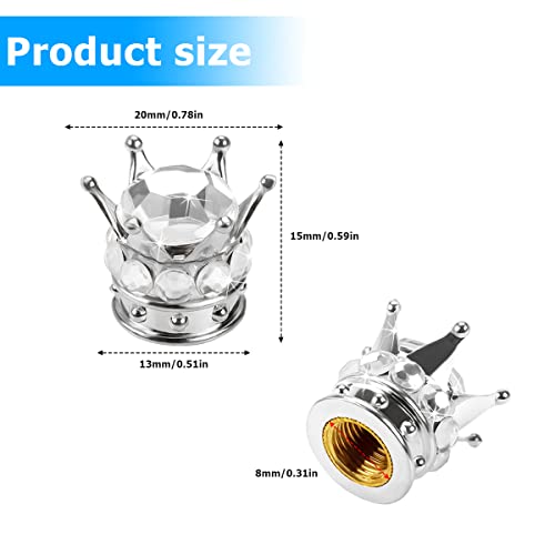 Crown Tire Valve Stem Caps, 4Pcs Handmade Bling Rhinestone Car Stem Air Caps Cover, Dustproof Tire Valve Caps For Bike Motorcycle Wheels, Auto Exterior Accessories For Girl Women (Silver/Silver) #TOP1