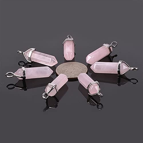 Natural Rose Quartz Gemstone Hexagonal Pointed Reiki Chakra Pendant Necklace 20" High-Grade Iron Gift Box #TOP1