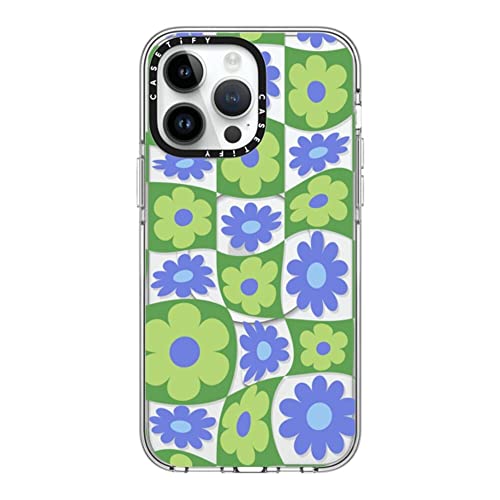 CASETiFY �N���A iPhone 14 Pro Max �P�[�X [���΂݂ɂ����f��/2m����̗����������N���A/MagSafe �ɑΉ�] - Warped Floral Checker