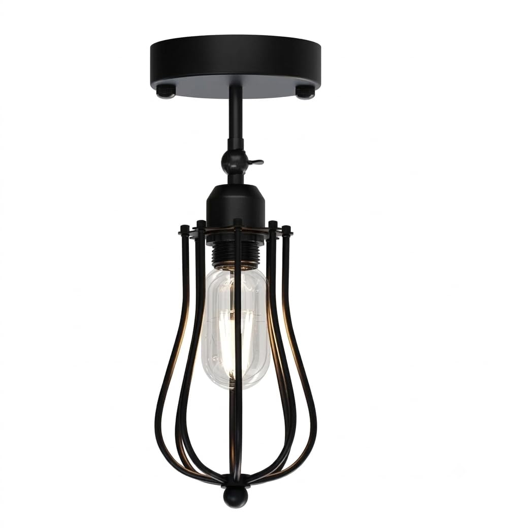 Dc Voltage Black Vintage Open Cage Wall Sconce E27 Adjustable Lamp