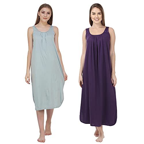 Image of BLAZON Women's Cotton Hosiery Solid Maxi Nighty Slip (Pack of 2) Available Sizes: S, M, L, XL, 2XL, 3XL, 4XL, 5XL