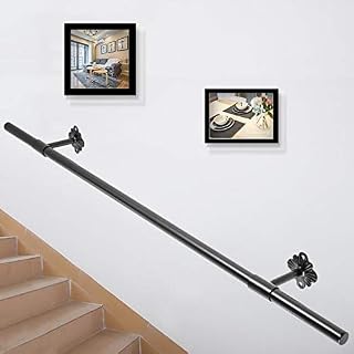 VEVOR Stair Handrail 5ft Length Stair Rail Steel Pipe Modern Handrails for Stairs Black Stairway Railing 200lbs Capacity Staircase Railings Indoor Outdoor Wall Mounted Stairway Handrail