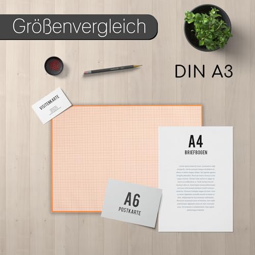 Millimeterpapier-Block zum Beschreiben und skizzieren I zum Abreißen I Mathematisches Papier mit Linienstruktur I Büro und Schule I DIN A3 I groß I orange I Offset 90 g/m² 40 Blatt I dv781