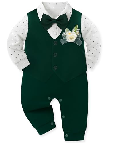 Image of mikiumkee Baby Boy Suit Gentleman Clothes Wedding Outfits Formal Jumpsuit Long Sleeve Romper+Vest 0-24M