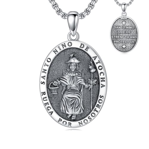 Seiyang Santo Niño de Atocha Necklace for Men Women 925 Sterling Silver Holy Atocha Pendant Protection Jewelry Christian Gifts