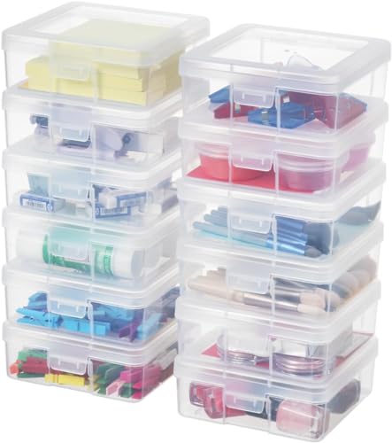Image of 12 Pack Small Clear Plastic Storage Boxes with Lids, Craft Jewelry Life Item Organizer for Puzzles, Pens, Rings, Needle and Thread, Nail Polish, Remote Controls