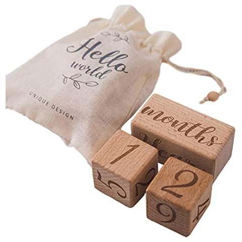 Baby Month Blocks Wooden Baby Milestone Age Blocks with Weeks Months Years, Baby Photoshoot Props (Small Size,4cm) Cover