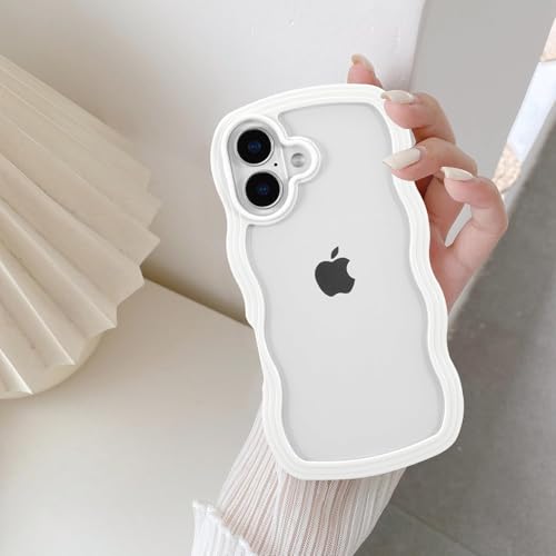 Image of Back Cover for iPhone 16, Cute Curly Wave Case, Shock Proof, Grip, Soft TPU & Girls Stylish, Camera Bump Protector for iPhone 16 (White)