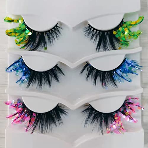 Fake Eyelashes, Mink Lashes For Women Ladies, Colored Fake Eyelashes For Girls, False Eyelashes Dramatic 9Th Generation 9 D False Lashes For Festival Cosplay Fake Eyelashes 3 Pairs (Half Color) #TOP2