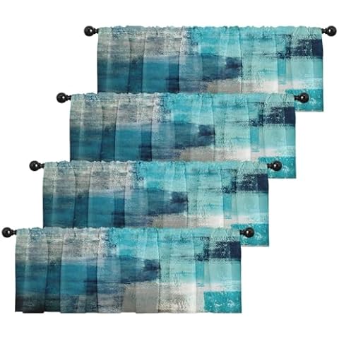 Emvency 4 Pack Valances Window Treatments, Turquoise Abstract Modern Art Blackout Adjustable Valances for Living Room Bathroom Bedroom Kitchen Over Sink, 18x52 Inch Rod Pocket Valances Cover