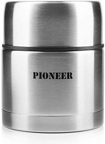 Grunwerg Pioneer 0.5L / 17 fl oz 24 hour Stainless Steel Food Flask, Unbreakable - Keeps food & drink warm for 24 hrs - HTH500