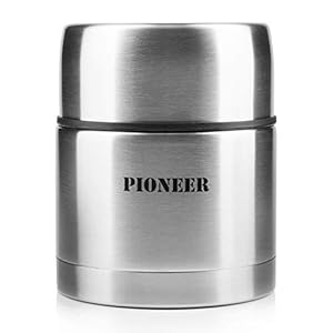 Pioneer Thermo-voedselcontainer, 0,5 l, roestvrij staal, dubbelwandig, isolerende soepcontainer, 8 uur warm, 24 uur koel, BPA-vrij, geborsteld staal