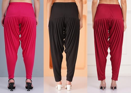 Image of Buy That Trendz Combo Offer (Pack of 3) Cotton Viscose Lycra Dhoti Patiyala Salwar Harem Bottoms Pants for Womens (White, Maroon, Black)