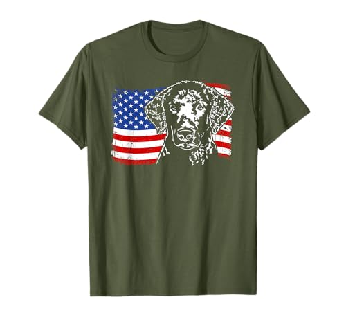 Proud Curly Coated Retriever American Flag patriotic dog T-Shirt
