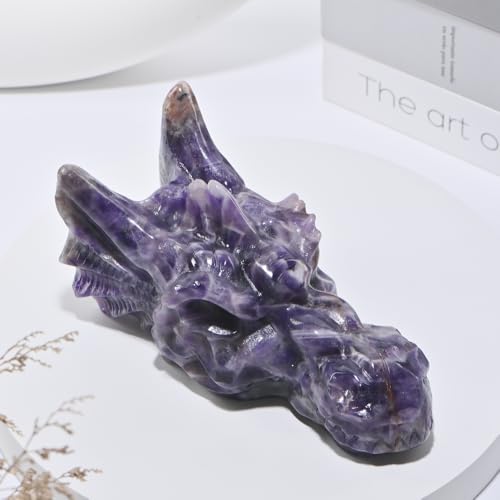Estatua de calavera de cristal talla dragón 6" miniatura 3