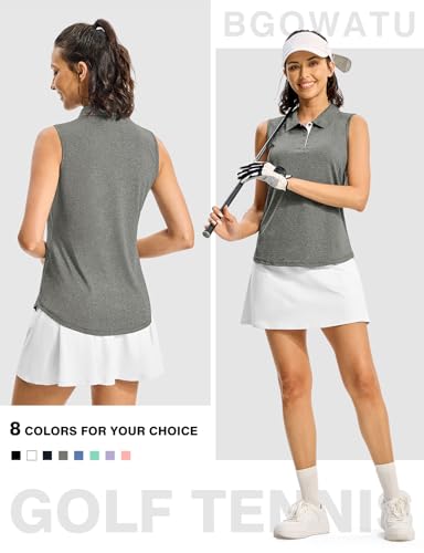 Image of BGOWATU Women's Golf Shirts Sleeveless Polo Shirts Collared 3 Buttons Tennis Tank Tops UV Protection Quick Dry