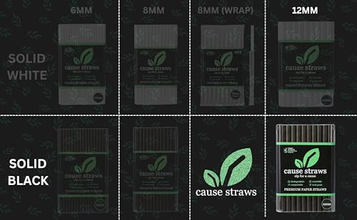 Image of (12mm, 50 Straws) | Biodegradable Premium Drinking Straws | Black Colour | for Thick Shakes and Bubble Tea /Boba Tea | Sip for A Cause | (12MM, Black)