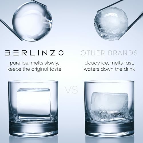 Berlinzo Premium Clear Ice Ball & Cube Maker Mold - Best Gift for Dad & Whiskey Lover - Combo 2+2 Crystal Clear 2.1" Ice Cubes & 2.4" Large Ice Balls - Pure Round Ice Spheres & Squares (Non-electric) by BERLINZO - Image 2