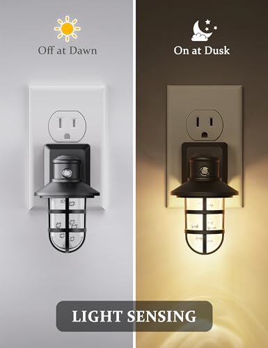 Night Lights Plug into Wall 【 2 Pack】, Vintage LED Night Light, Dusk to Dawn Sensor Auto-On/Off, Soft White 3000K, 30-60LM Dimmable Brightness Night Light for Kids Bedroom Bathroom Rustic Home Décor - Image 3
