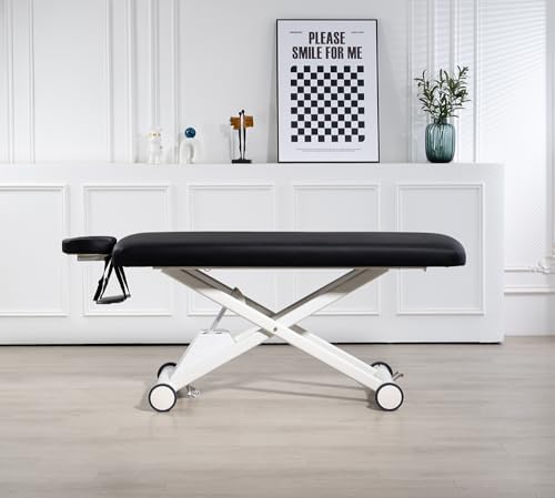 Demixson Professional Electric Massage Table, Height Adjustable, Navy Blue Cushion, White Frame (Black)