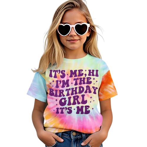 Image of Its Me Hi Im The Birthday Girl Shirts Kid Girl Birthday T-Shirt Outfit B-Day Party Tie Dye Short Sleeve Tee Top 6-12Y