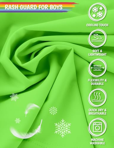 Boys Rash Guard UPF 50+ Swim Shirt for Kids Rash Guard Youth Long Sleeve Sun Beach Water Swimming Shirts High Crew Neck Rashguard UV Protection Swimwear Size 12-14 Neon Green