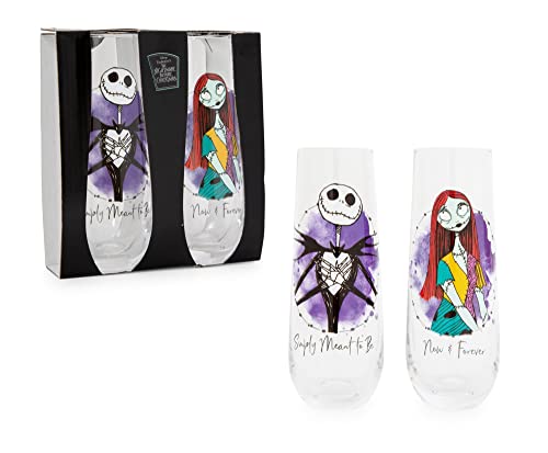 Disney The Nightmare Before Christmas Jack And Sally Stemless Fluted Glassware, Set Of 2 | Toasting Champagne Glass Cups For Wine, Mimosas | Home Barware Decor, Kitchen Essentials, Housewarming Gifts #TOP1