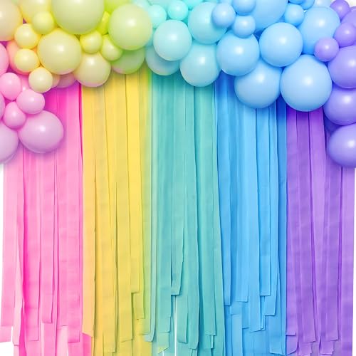 Image of Pastel Rainbow Crepe Paper Streamers Party Decorations, 6 Rolls, 738 Ft