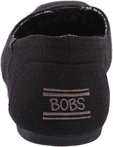 Skechers BOBS Women's Bobs Plush-Linen Back Ballet Flat, Black/Black, 6 W US