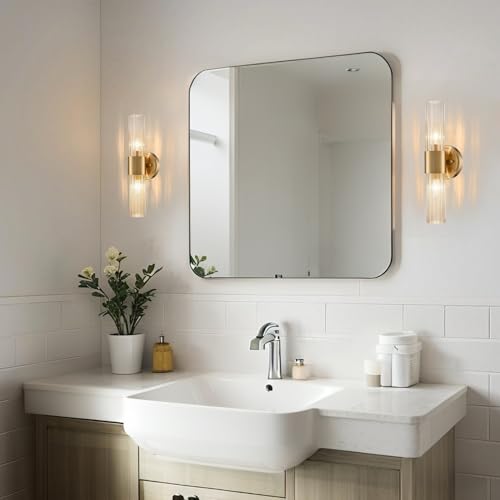 DEYNITE Modern Gold Wall Sconce with Crackle Reeded Glass Shade by DEYNITE - Used condition - Image 3