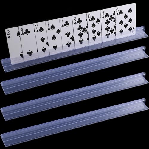 Meonum 4 Pcs 15 Inches Clear Plastic Playing Card Holder Plastic Card Holders for Playing Cards Clear Playing Card Rack Playing Card Holder Tray for Seniors Card Game Organizer Accessories