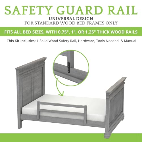 Image of Safety Guard Rail for Baby, Kids, and Children - Solid Wood Safety Bed Rail for Toddlers - Easy Installation - Premium Protection for Bunk, Twin, Full, Queen and King Size Beds - (Steel / Storm Grey)