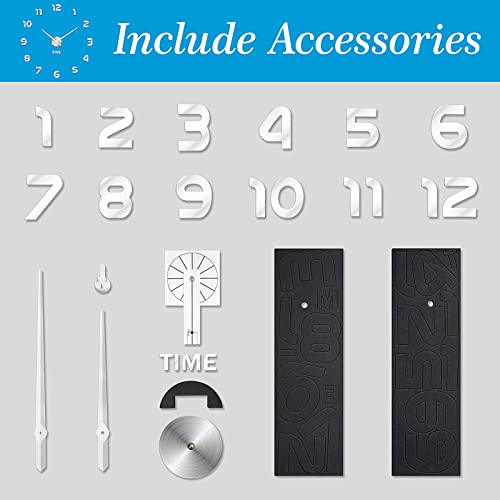 Vreaone Large Wall Clock For Living Room Decor,Frameless Diy Modern 3D Wall Clock With Mirror Numbers Stickers For Home Bedroom Office Wall Decorations Ideas(Silver) #TOP6