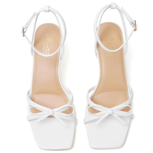 Image of Mostrin Womens Sandals Strappy Heels for Women Ankle Strap Lace Up Heels Square Open Toe Heels Tie Up Stiletto High Heeled Sandals for Prom, Party, Daily Wear