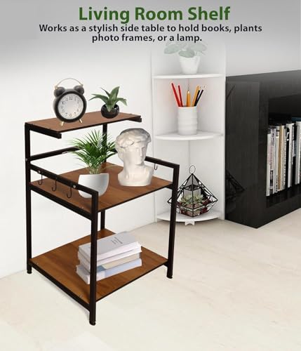 Image of Heavy Duty Metal Microwave Oven Stand with Storage Shelves | 3 Tier Kitchen Organizer Rack with Hooks | Suitable for Microwave, OTG & Kitchen Appliances